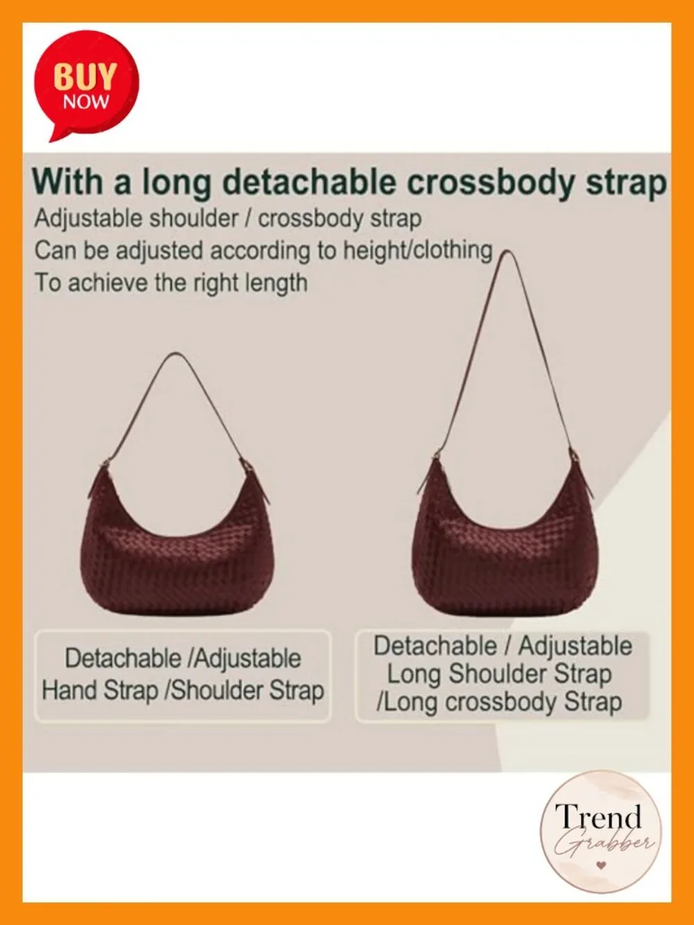 Women Woven Vegan Leather Shoulder Crossbody Hobo Bag, Adjustable Strap Inside